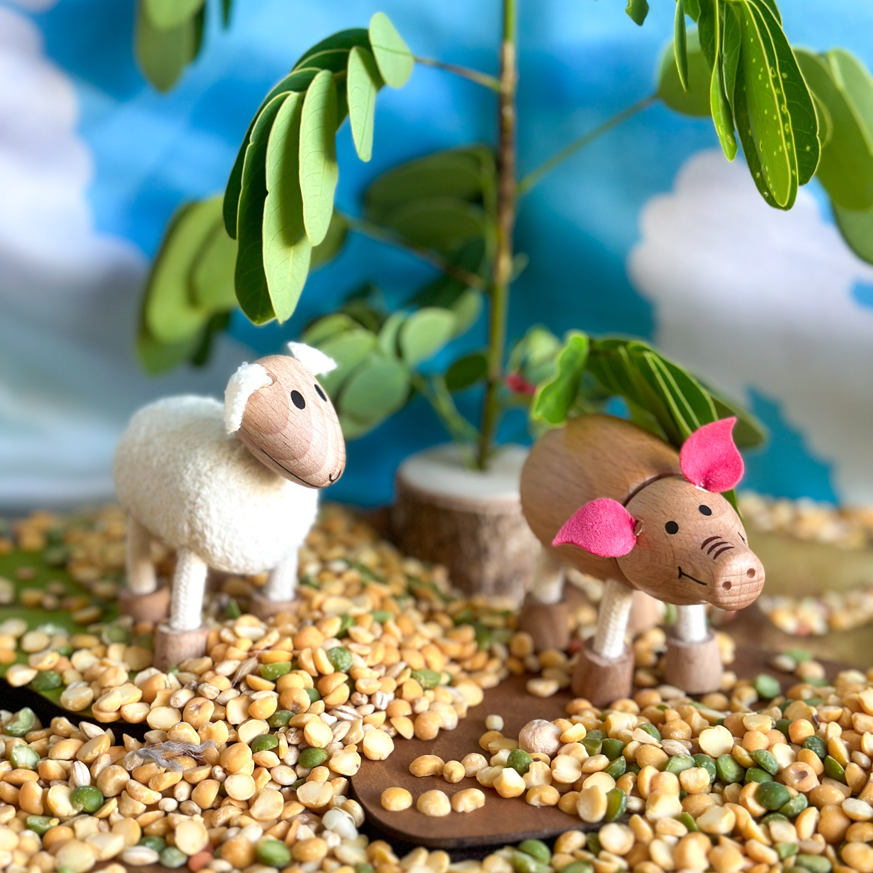 Pig shown with other barnyard toys